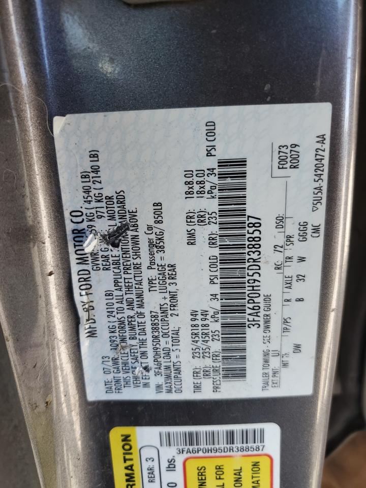 2013 Ford Fusion Se VIN: 3FA6P0H95DR388587 Lot: 85909125