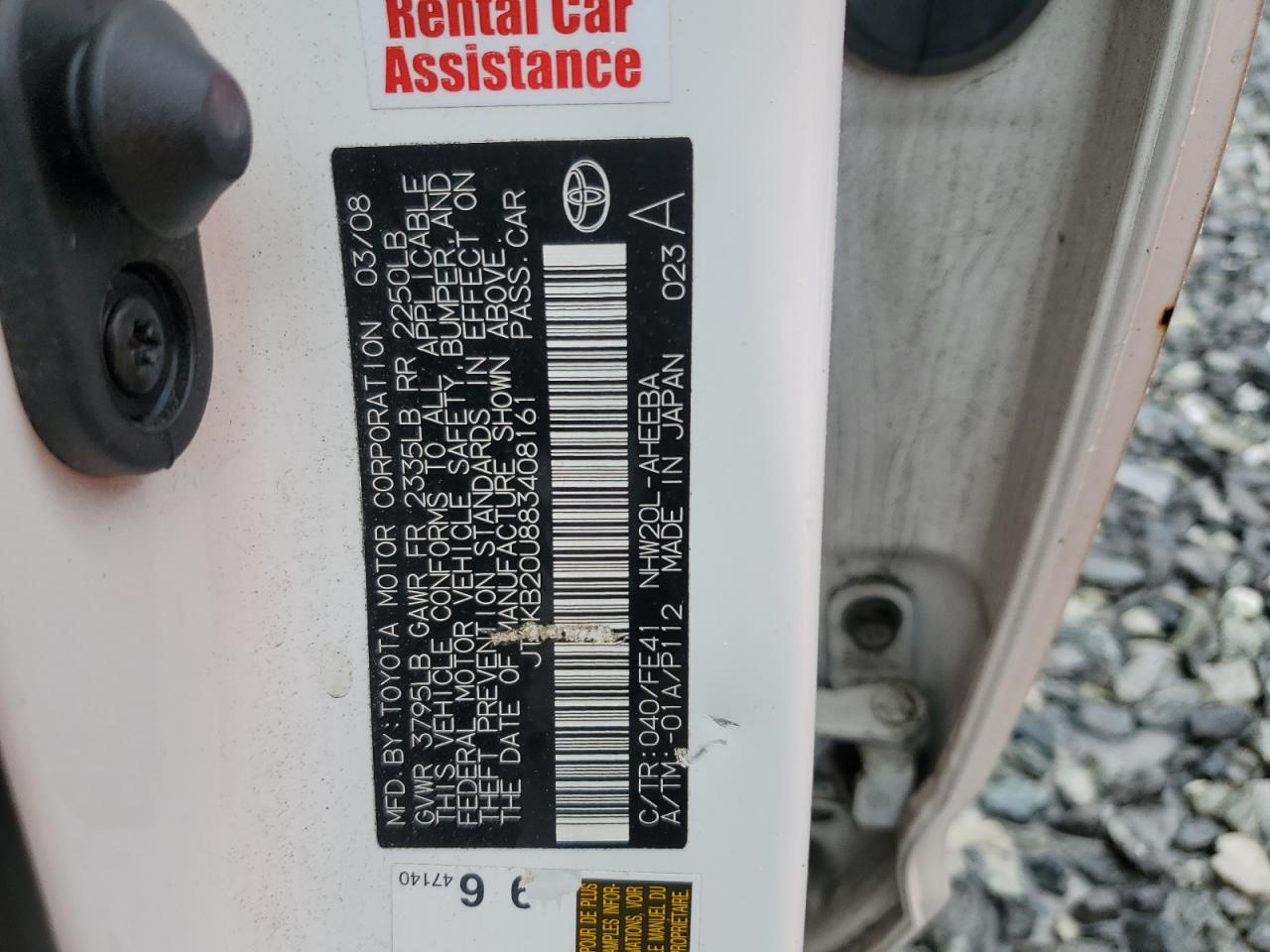 2008 Toyota Prius VIN: JTDKB20U883408161 Lot: 83804805