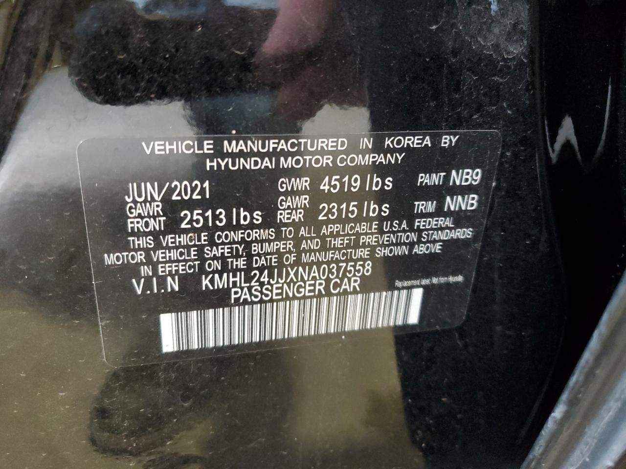 2022 Hyundai Sonata Hybrid VIN: KMHL24JJXNA037558 Lot: 81881425