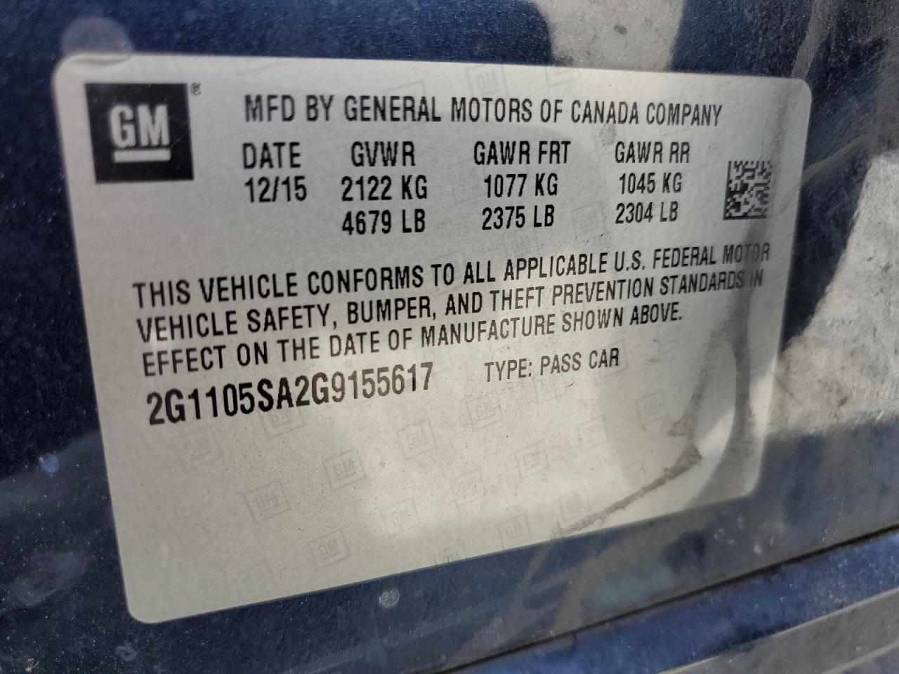 2016 Chevrolet Impala Lt VIN: 2G1105SA2G9155617 Lot: 84210125