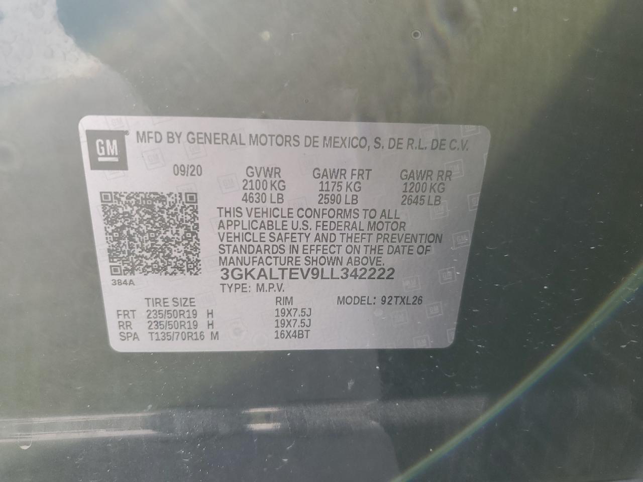 2020 GMC Terrain Sle VIN: 3GKALTEV9LL342222 Lot: 84021445