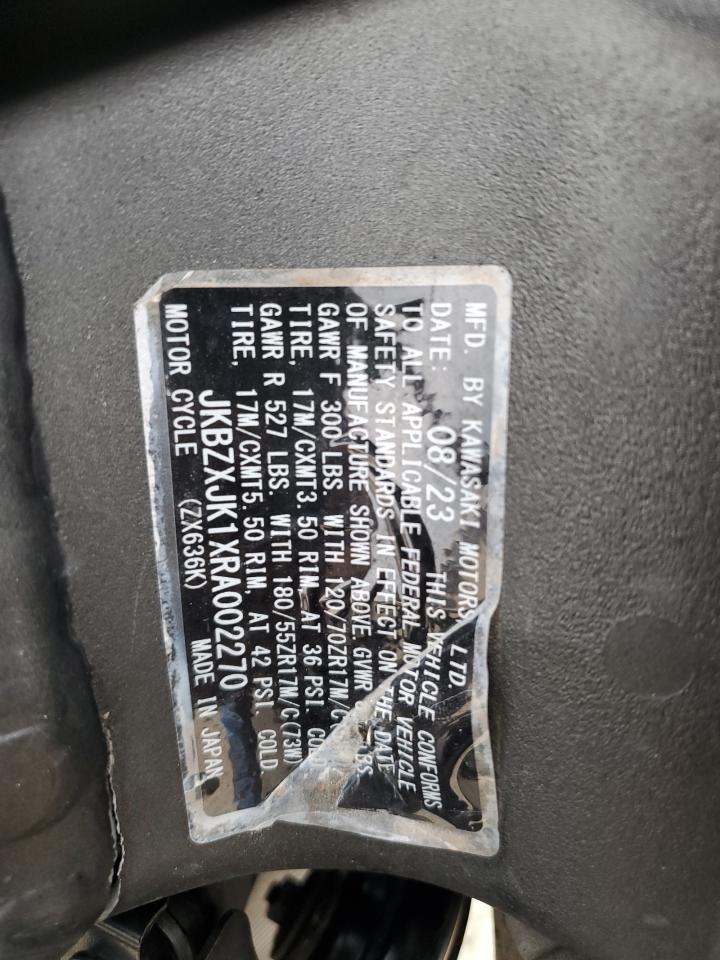 2024 Kawasaki Zx636 K VIN: JKBZXJK1XRA002270 Lot: 81664135