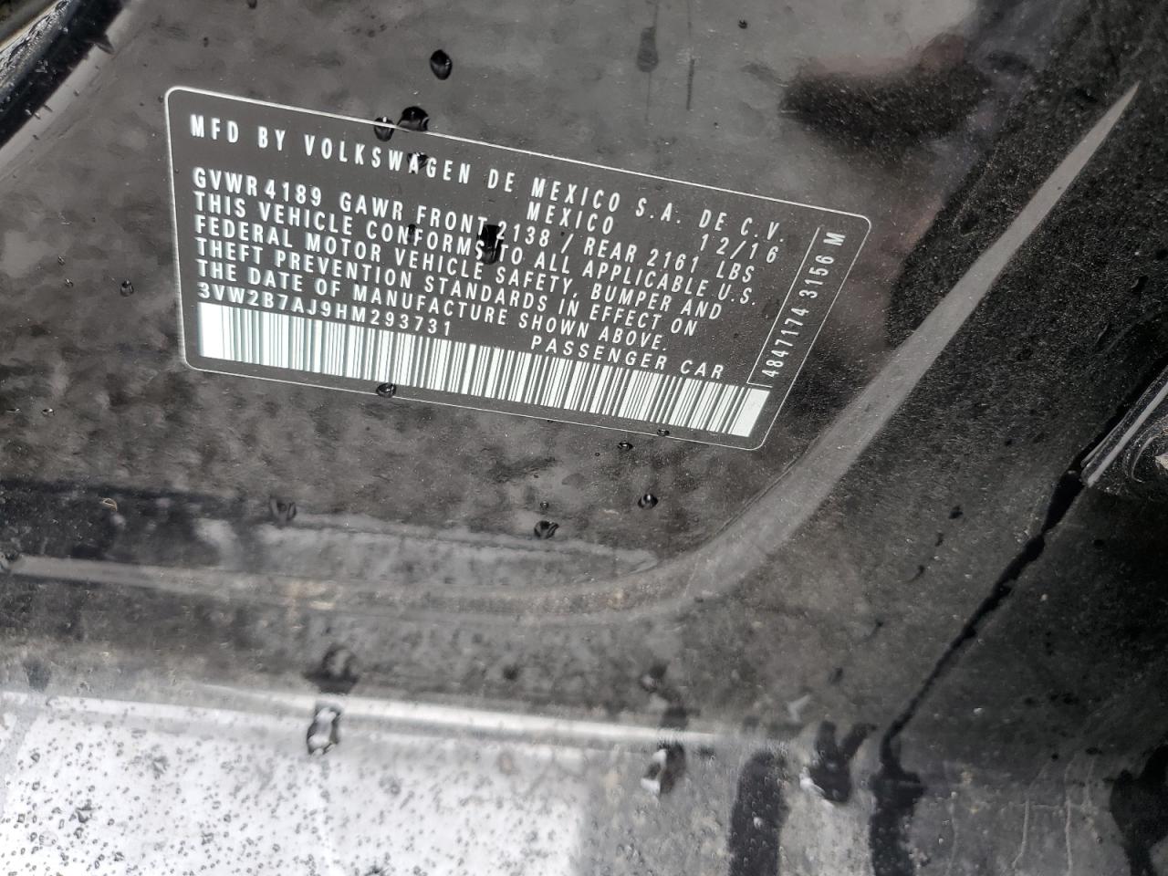 2017 Volkswagen Jetta S VIN: 3VW2B7AJ9HM293731 Lot: 80330495