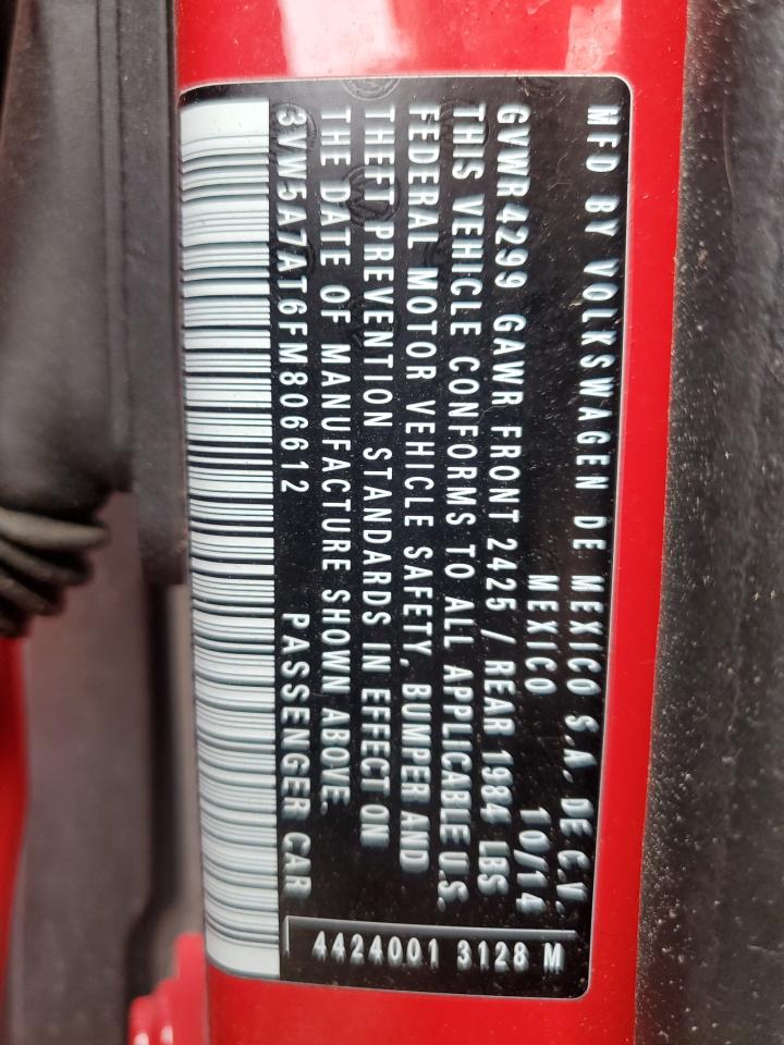 2015 Volkswagen Beetle Tdi VIN: 3VW5A7AT6FM806612 Lot: 80367335