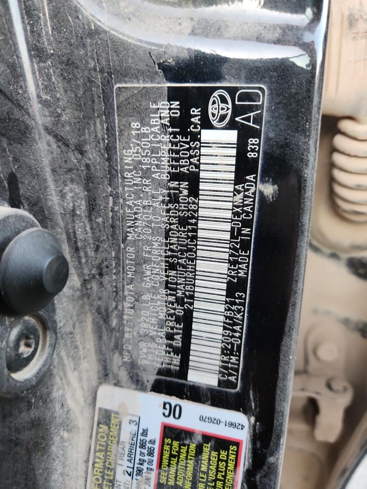 2018 Toyota Corolla L VIN: 2T1BURHE0JC114282 Lot: 83819755