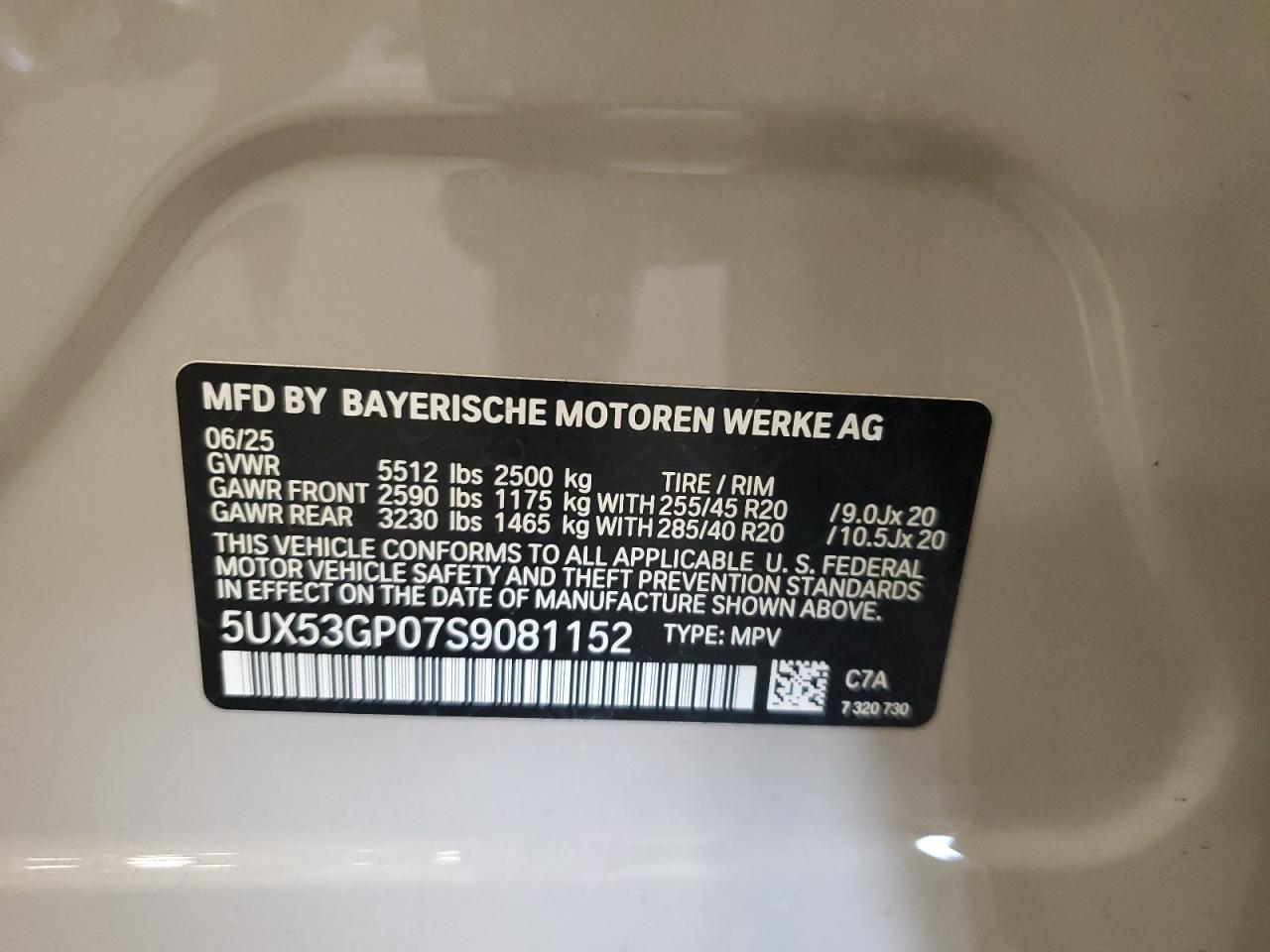 2025 BMW X3 30 xDrive VIN: 5UX53GP07S9081152 Lot: 71243345