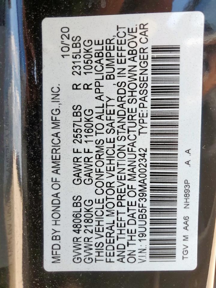 2021 Acura Tlx VIN: 19UUB5F39MA002342 Lot: 71603285