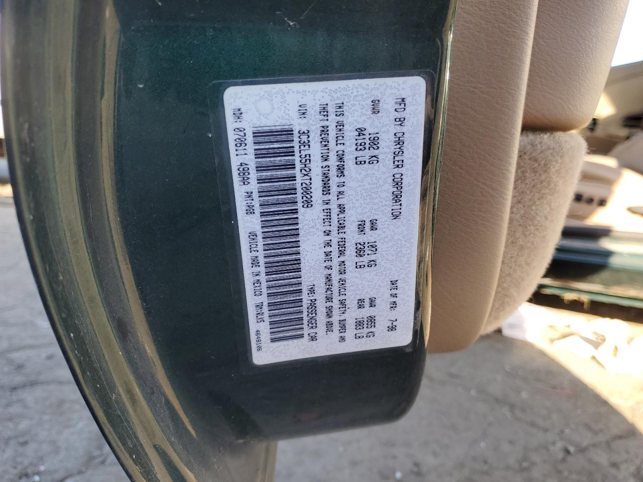 1999 Chrysler Sebring Jxi VIN: 3C3EL55H2XT200209 Lot: 84542515