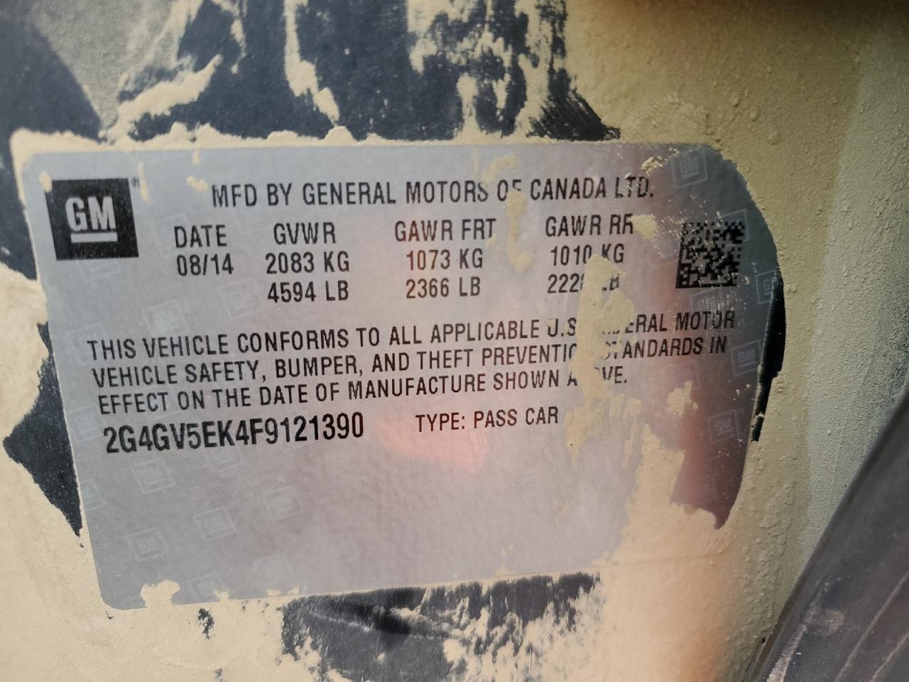 2015 Buick Regal VIN: 2G4GV5EK4F9121390 Lot: 80843215