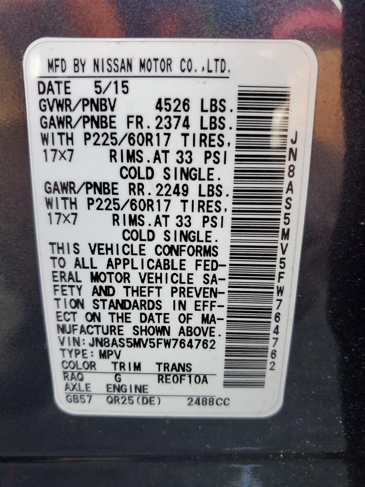 2015 Nissan Rogue Select S VIN: JN8AS5MV5FW764762 Lot: 82037325