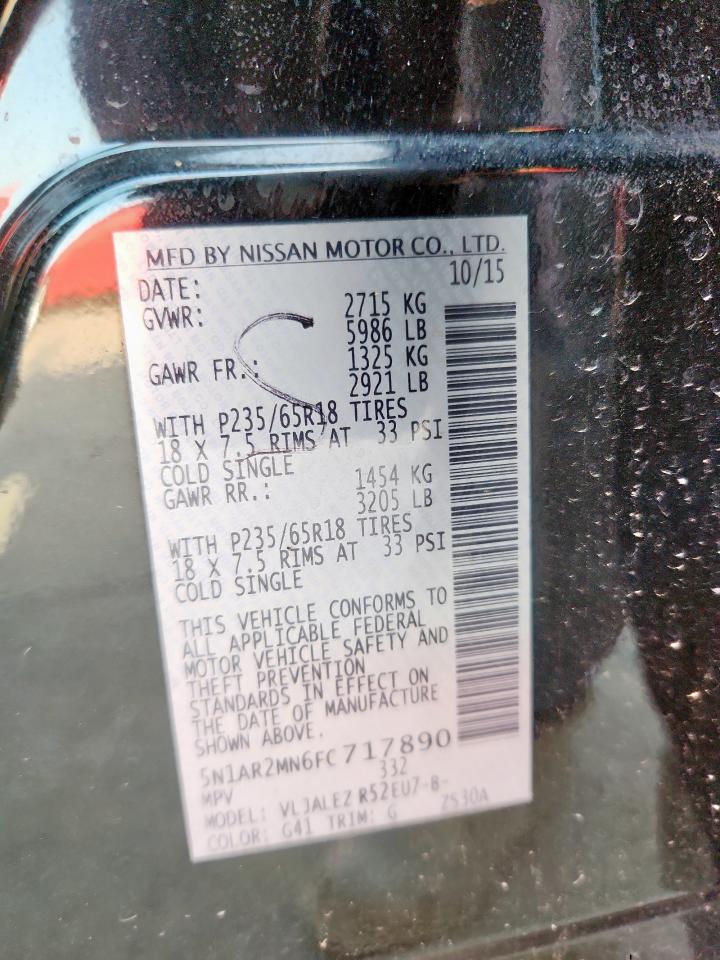 2015 Nissan Pathfinder S VIN: 5N1AR2MN6FC717890 Lot: 71846015