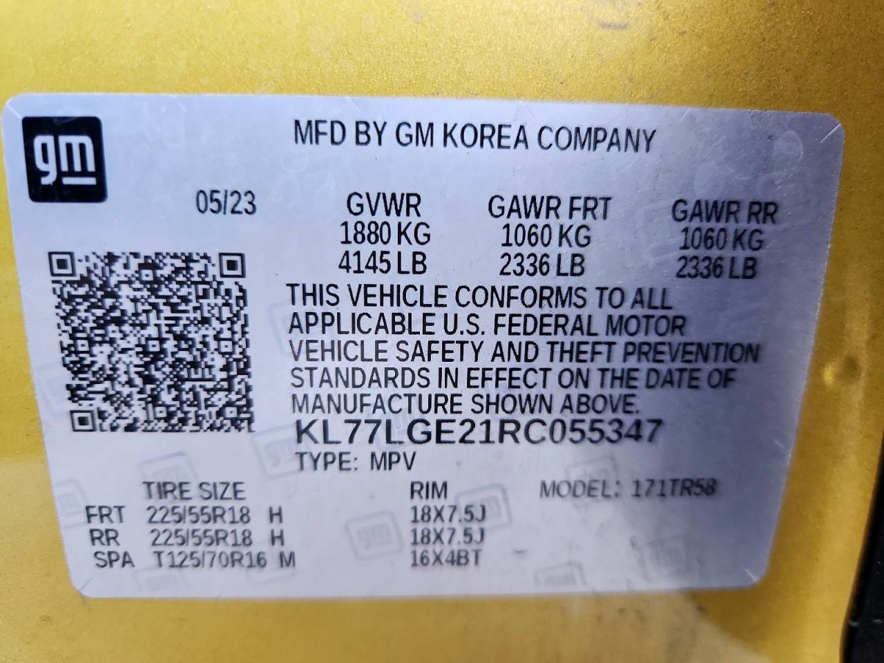 2024 Chevrolet Trax 1Rs VIN: KL77LGE21RC055347 Lot: 80756155