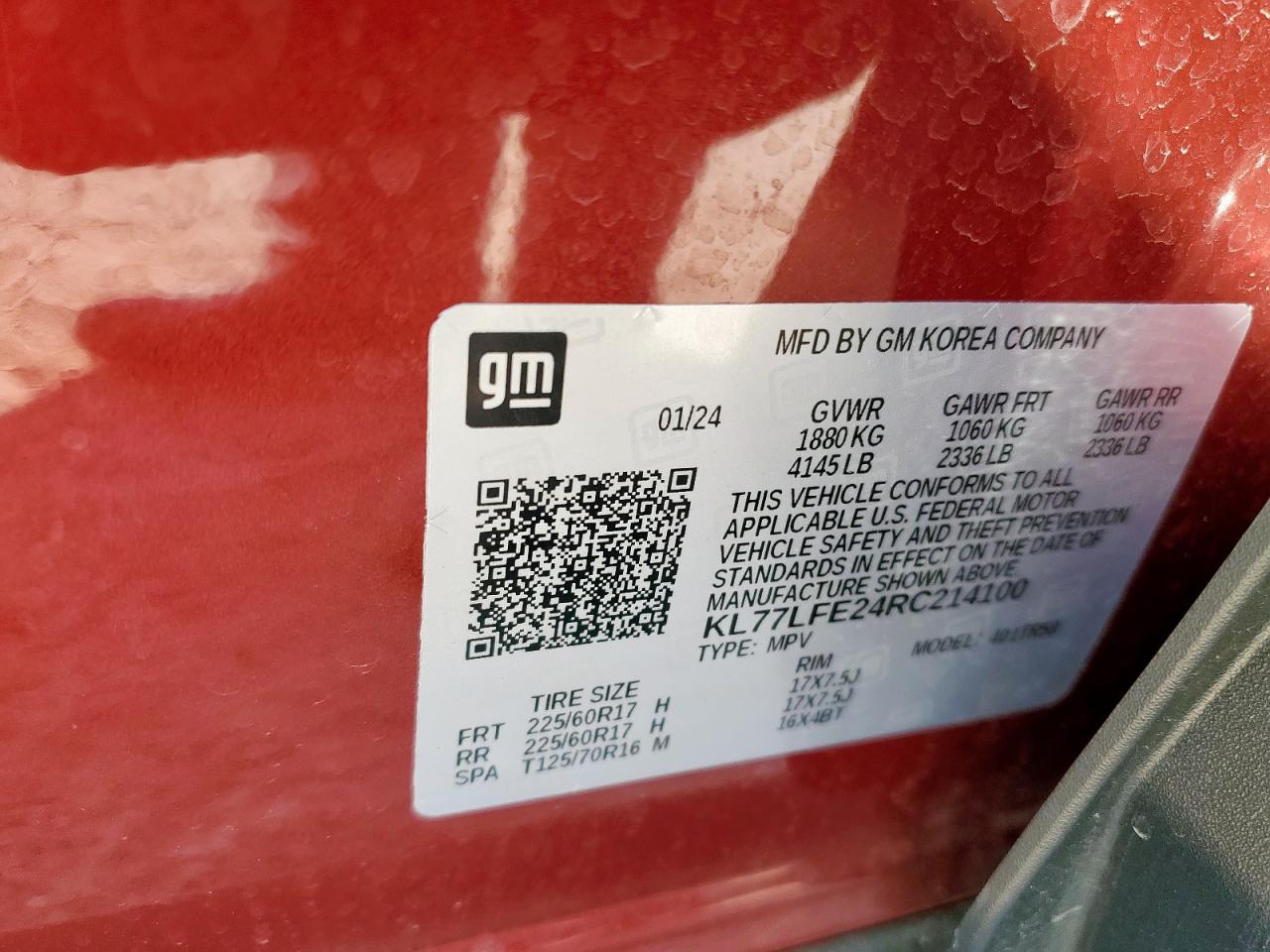 2024 Chevrolet Trax Ls VIN: KL77LFE24RC214100 Lot: 84173895