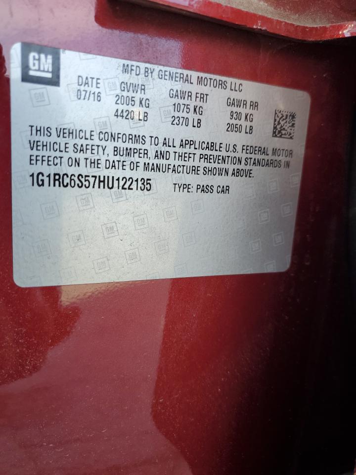 2017 Chevrolet Volt Lt VIN: 1G1RC6S57HU122135 Lot: 71366275