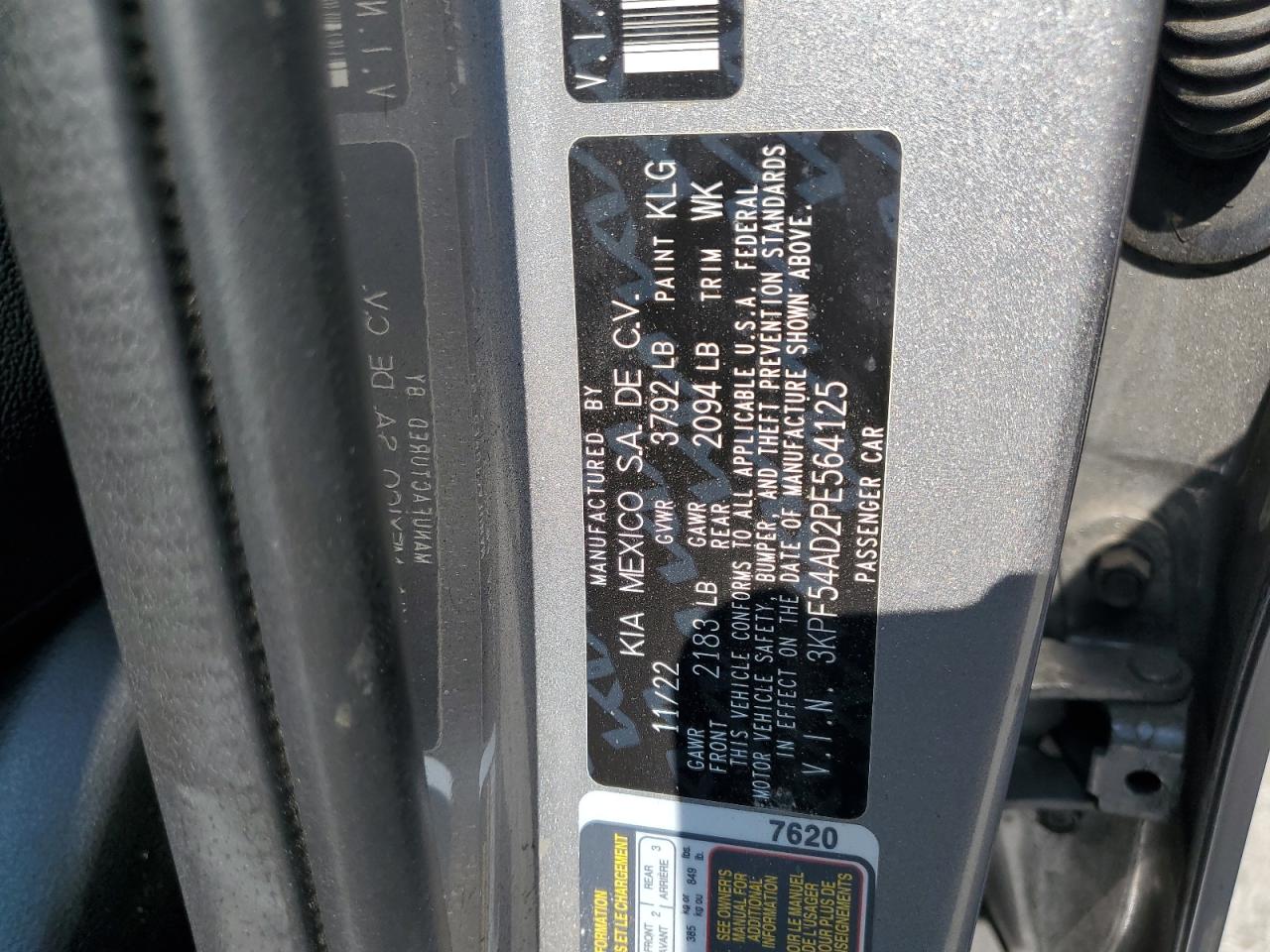 2023 Kia Forte Gt Line VIN: 3KPF54AD2PE564125 Lot: 71670485