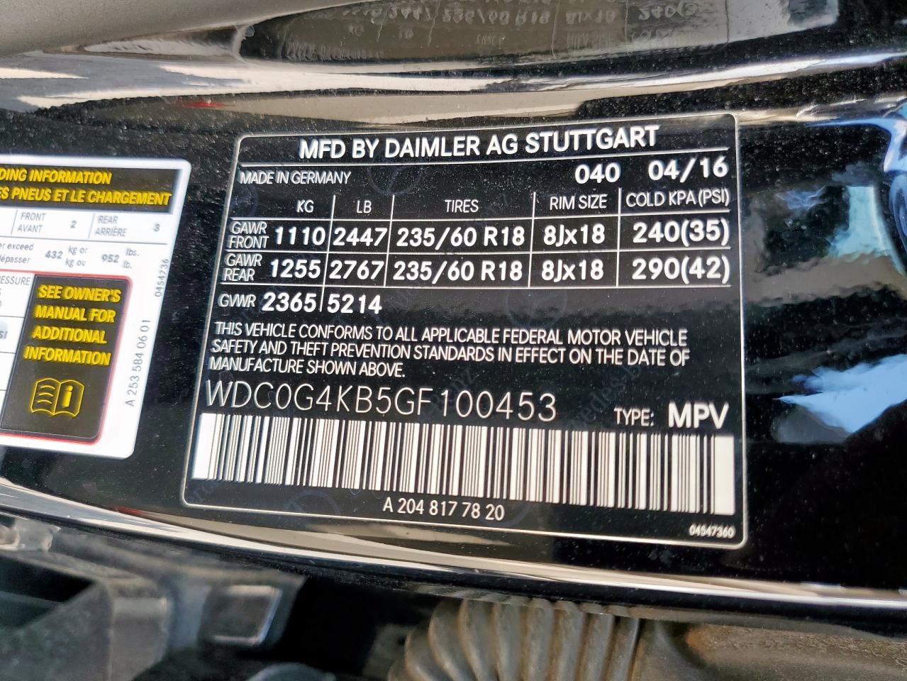 2016 Mercedes-Benz Glc 300 4Matic VIN: WDC0G4KB5GF100453 Lot: 80709475