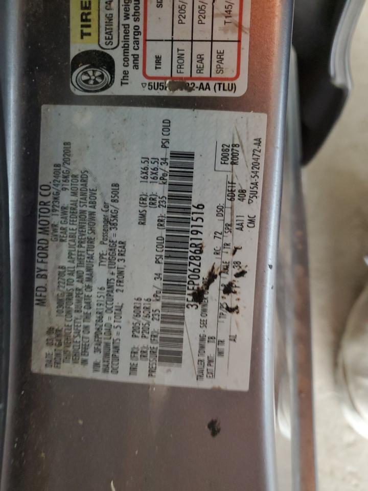 2006 Ford Fusion S VIN: 3FAFP06Z86R191516 Lot: 81327975