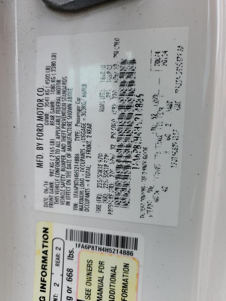 2017 Ford Mustang VIN: 1FA6P8TH4H5214886 Lot: 84278715