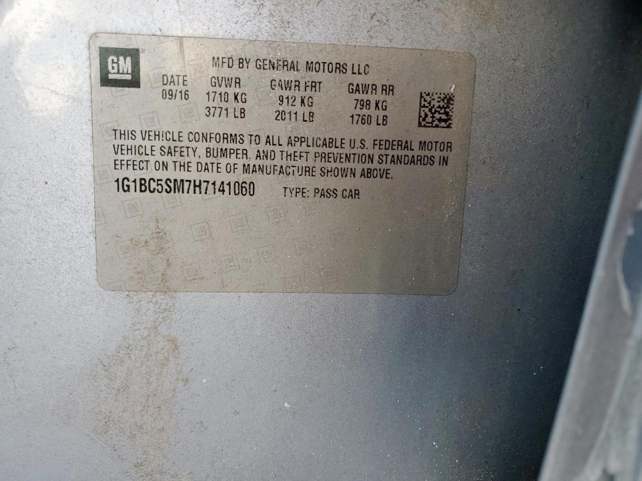 2017 Chevrolet Cruze Ls VIN: 1G1BC5SM7H7141060 Lot: 81346565