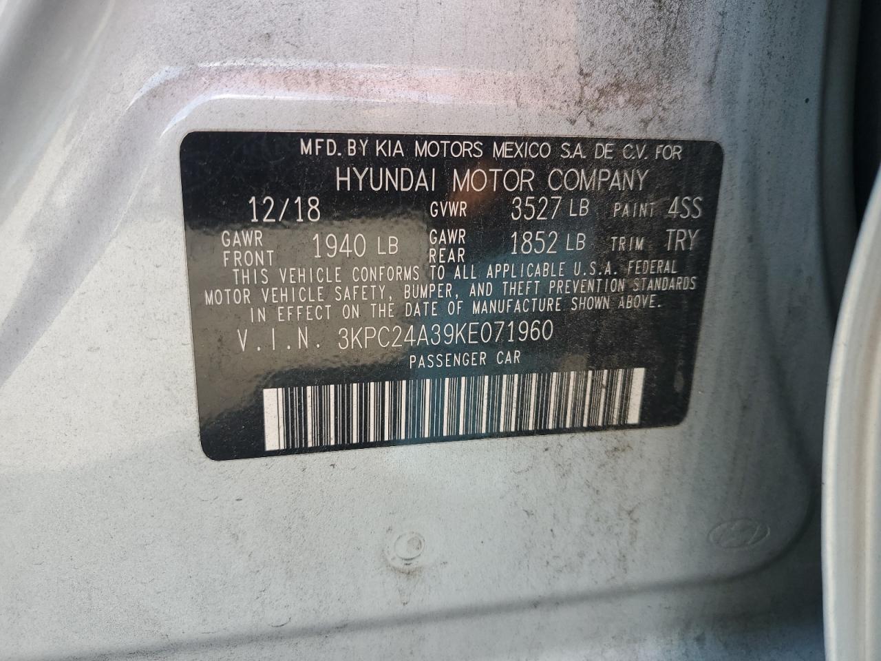2019 Hyundai Accent Se VIN: 3KPC24A39KE071960 Lot: 81717445