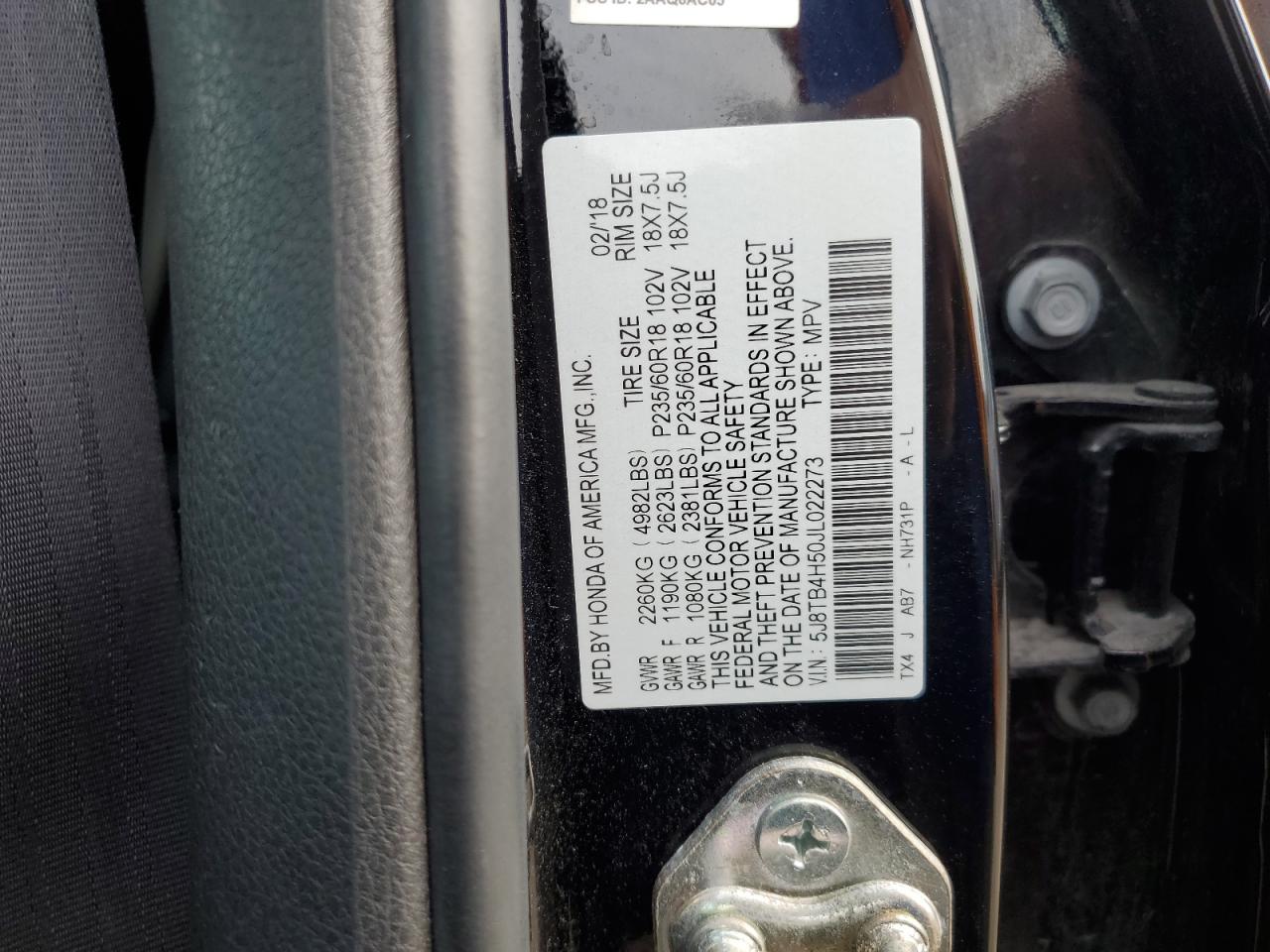 2018 Acura Rdx Technology VIN: 5J8TB4H50JL022273 Lot: 82099245