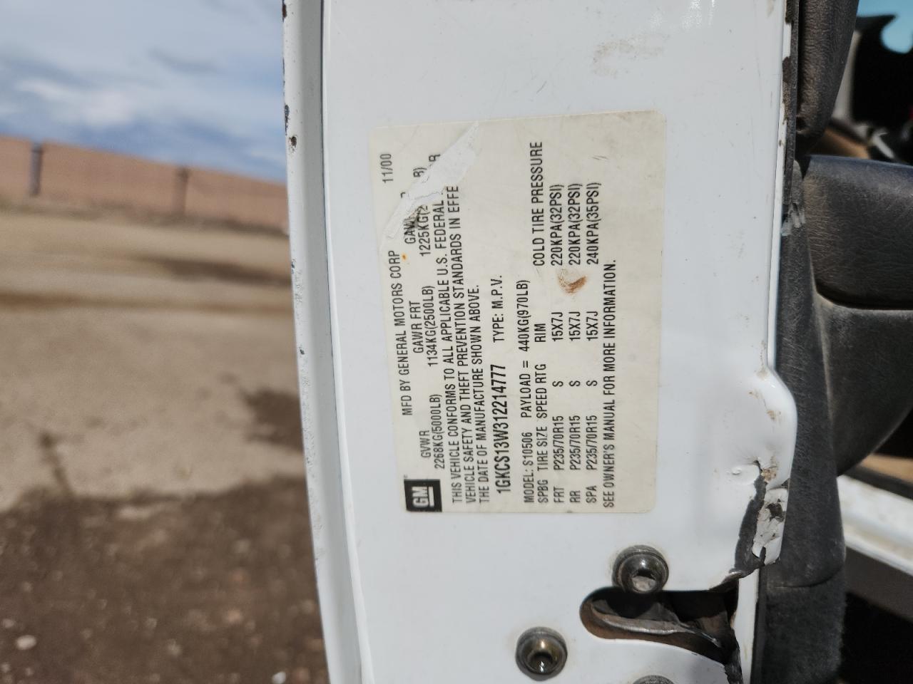 2001 GMC Jimmy VIN: 1GKCS13W312214777 Lot: 80119445