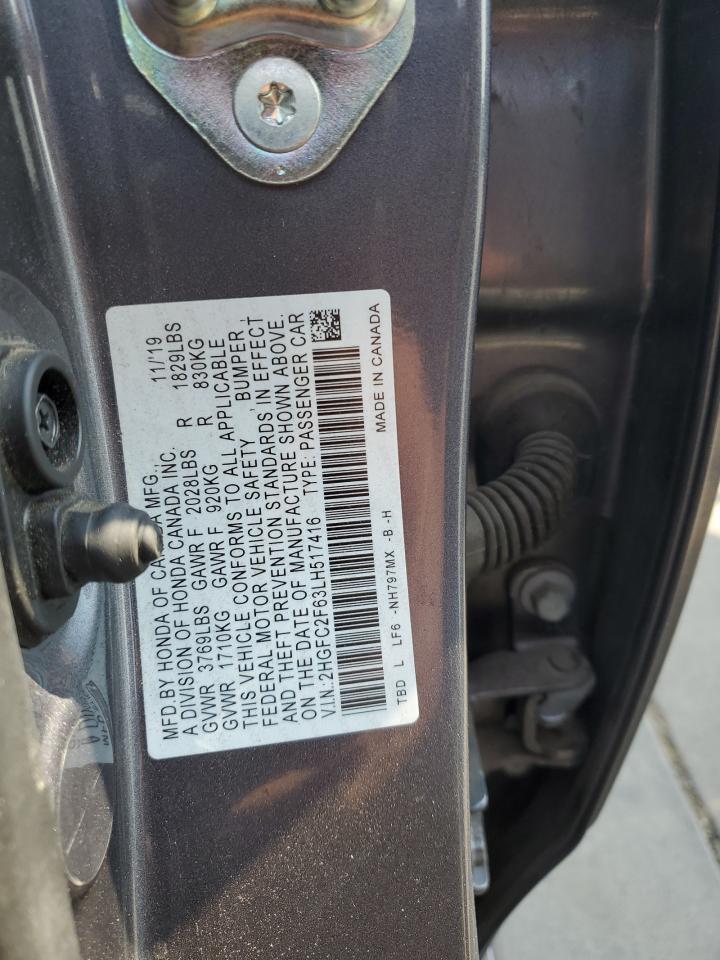 2020 Honda Civic Lx VIN: 2HGFC2F63LH517416 Lot: 71121715