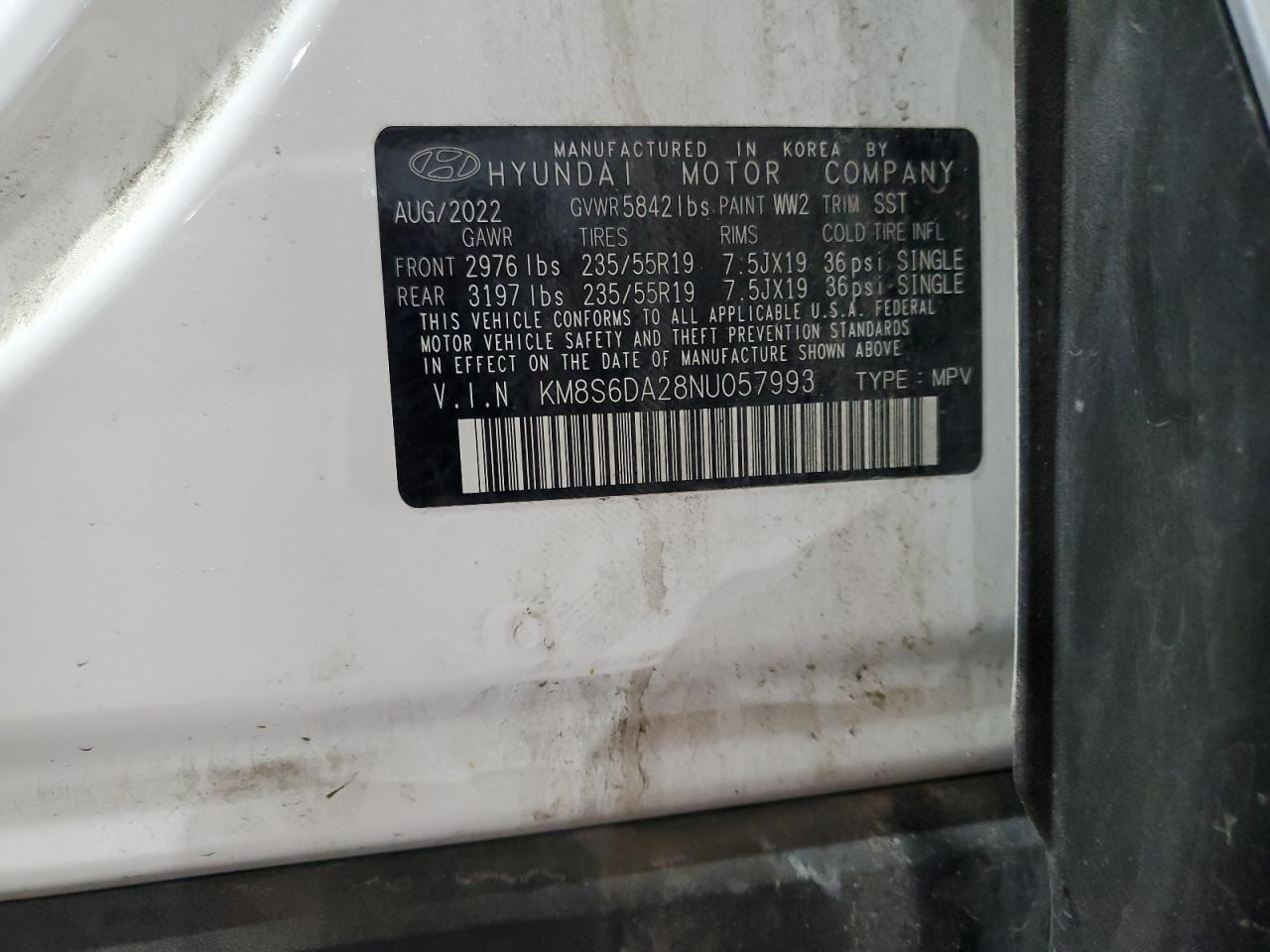 2022 Hyundai Santa Fe Sel VIN: KM8S6DA28NU057993 Lot: 83820965