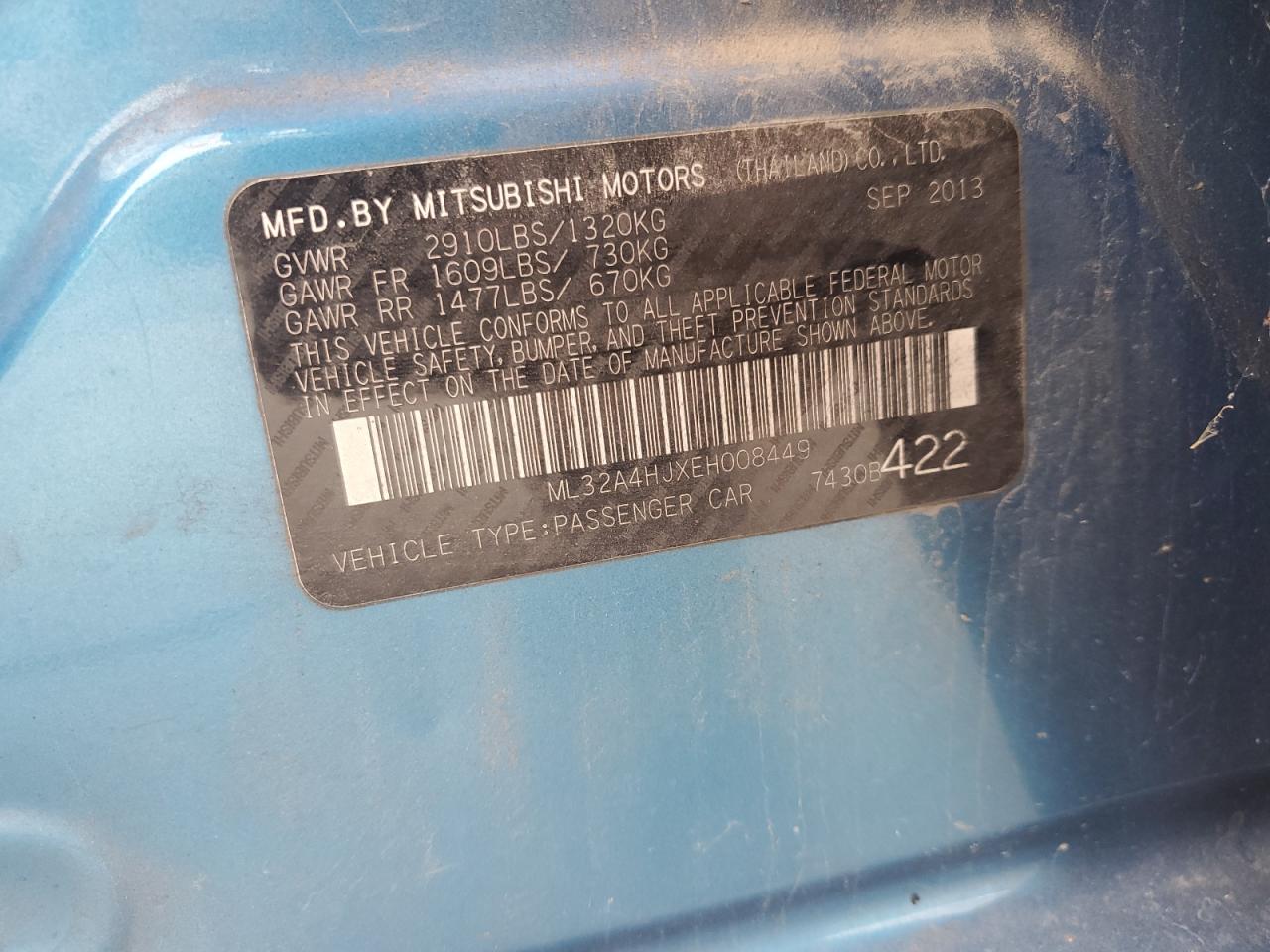 2014 Mitsubishi Mirage Es VIN: ML32A4HJXEH008449 Lot: 71602755