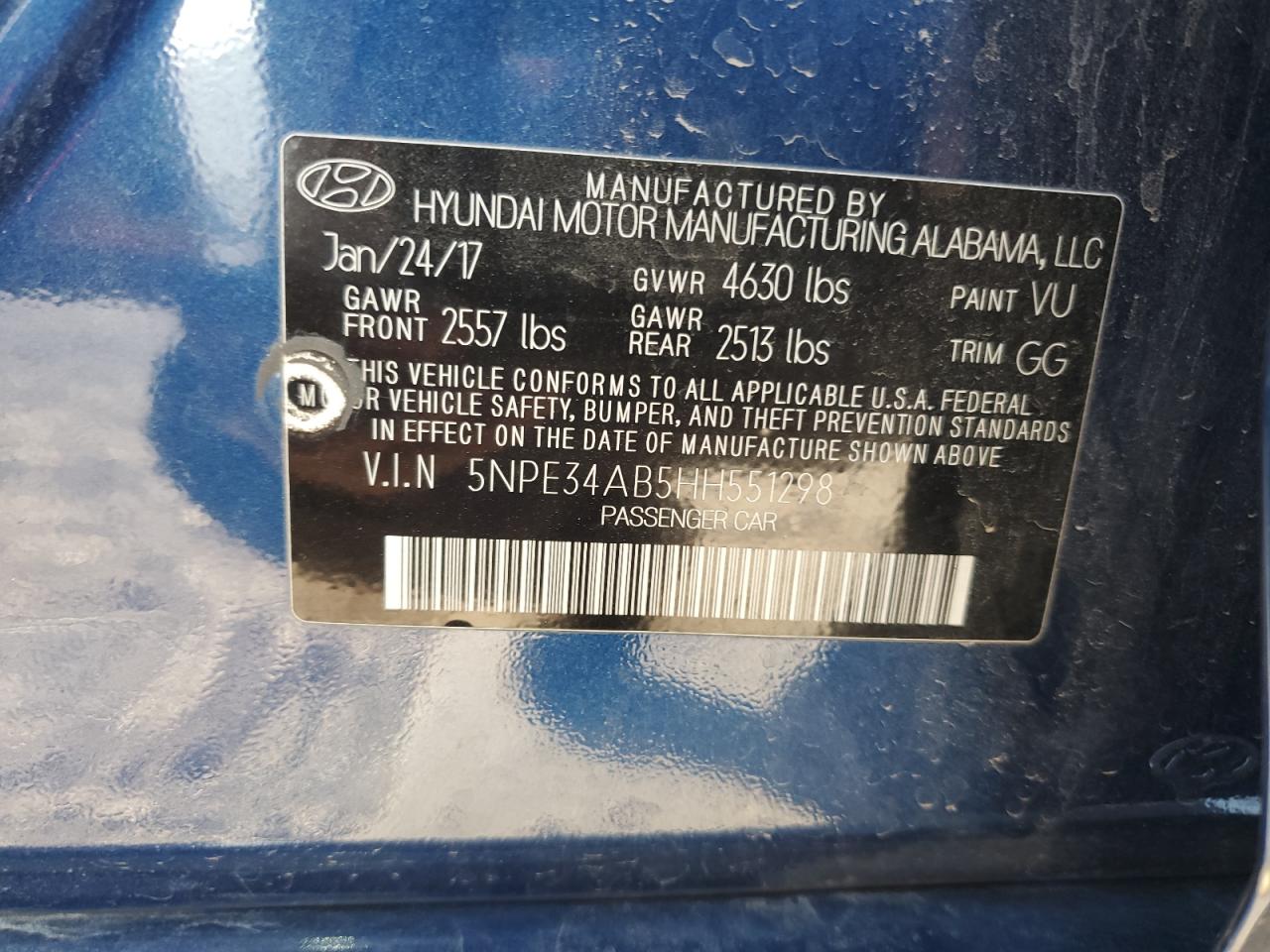 2017 Hyundai Sonata Sport VIN: 5NPE34AB5HH551298 Lot: 80580175