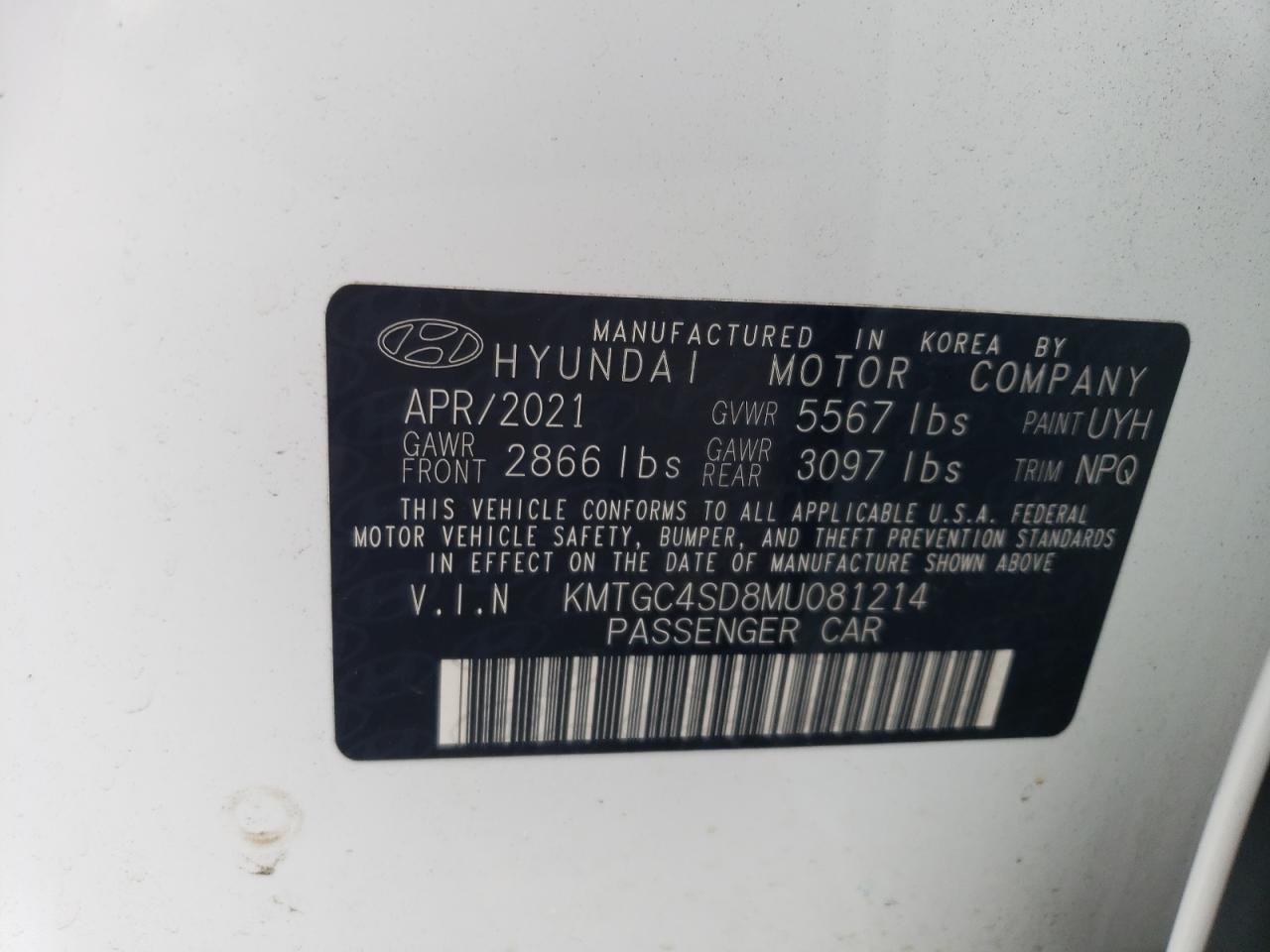 2021 Genesis G80 Base VIN: KMTGC4SD8MU081214 Lot: 84370095