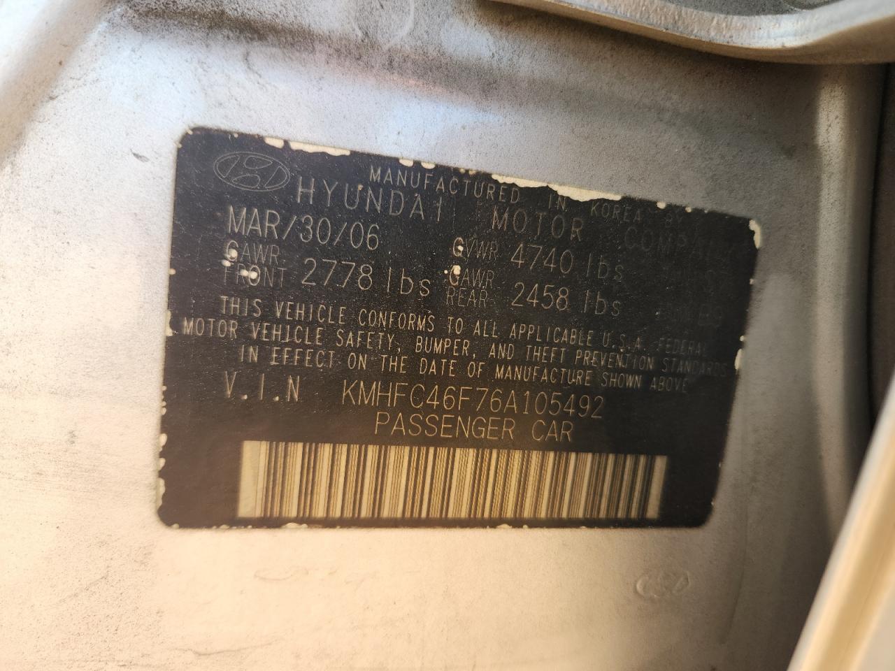 2006 Hyundai Azera Se VIN: KMHFC46F76A105492 Lot: 84811085