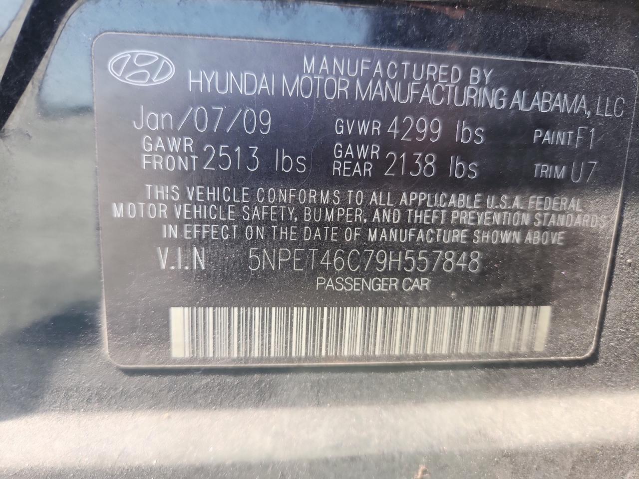 2009 Hyundai Sonata Gls VIN: 5NPET46C79H557848 Lot: 82091085