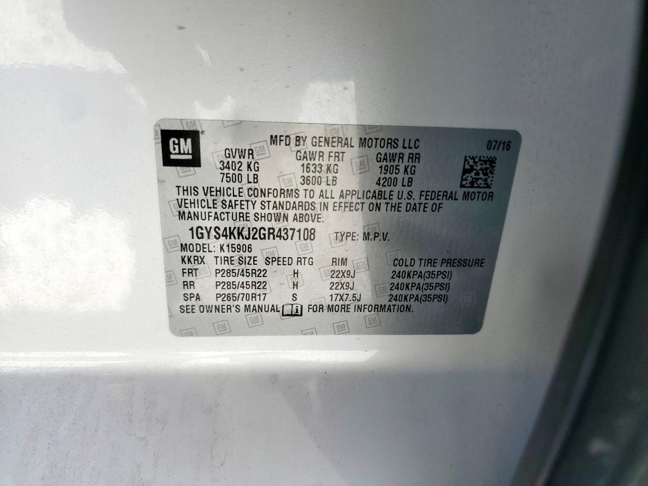 2016 Cadillac Escalade Esv Platinum VIN: 1GYS4KKJ2GR437108 Lot: 71422315