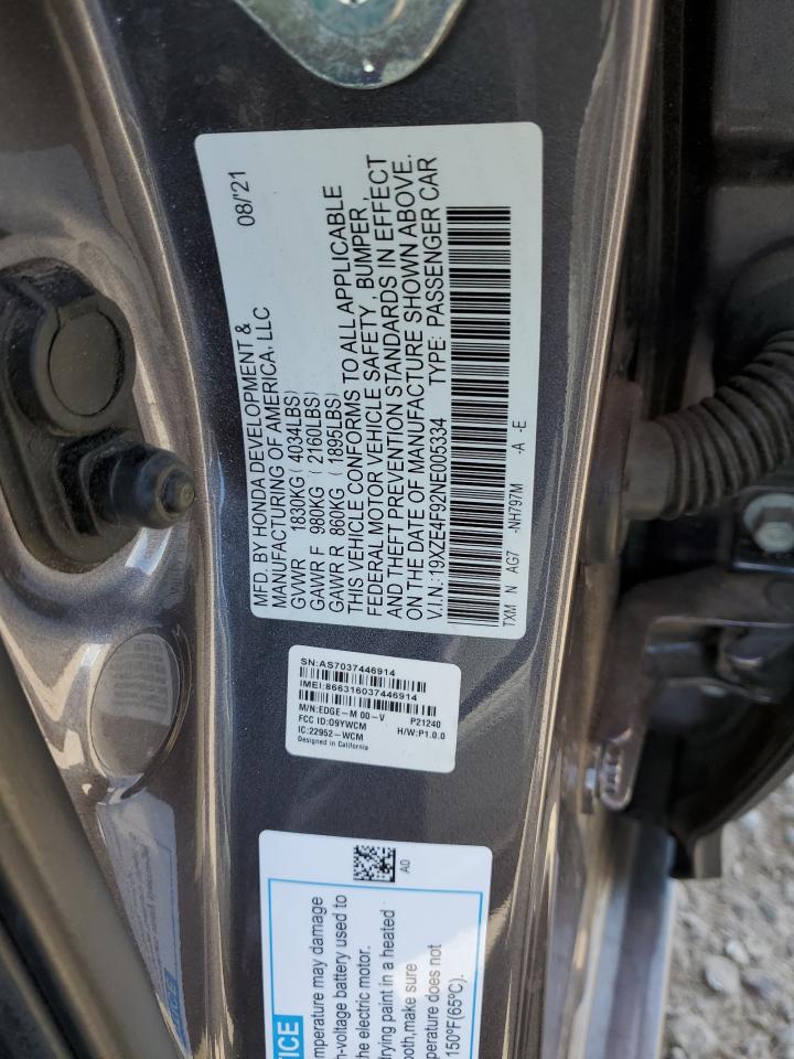 2022 Honda Insight Touring VIN: 19XZE4F92NE005334 Lot: 80845575