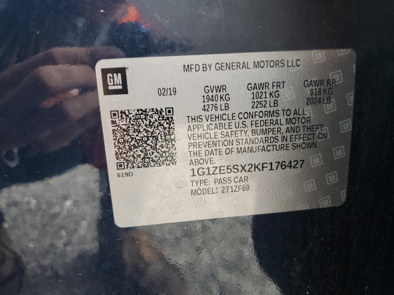 2019 Chevrolet Malibu Premier VIN: 1G1ZE5SX2KF176427 Lot: 82106625