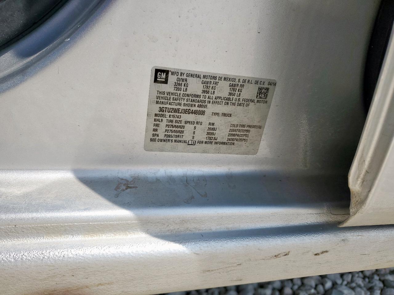 2014 GMC Sierra K1500 Denali VIN: 3GTU2WEJ3EG448008 Lot: 71896175