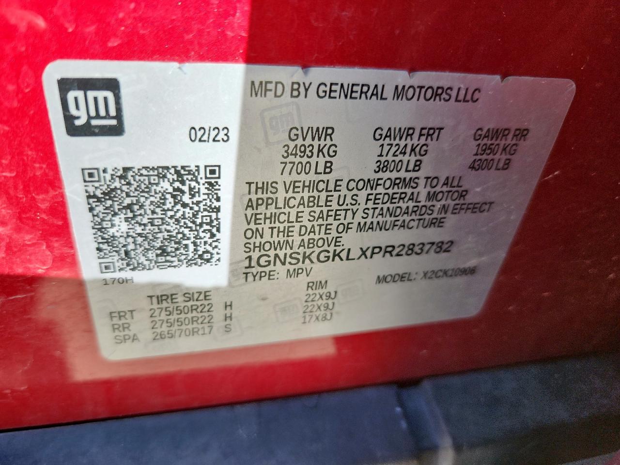 2023 Chevrolet Suburban K1500 High Country VIN: 1GNSKGKLXPR283782 Lot: 71416185