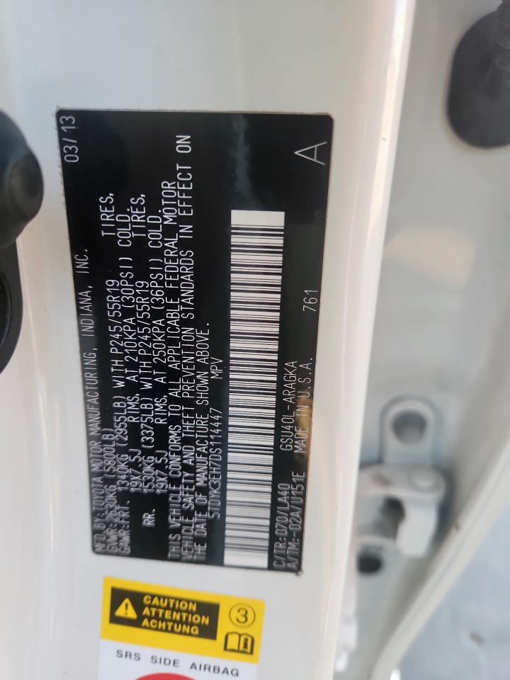 2013 Toyota Highlander Limited VIN: 5TDYK3EH7DS114447 Lot: 71086365