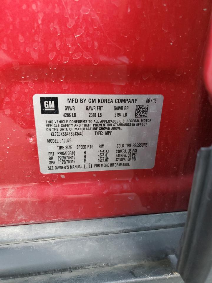 2015 Chevrolet Trax Ls VIN: KL7CJKSB4FB243440 Lot: 80740355