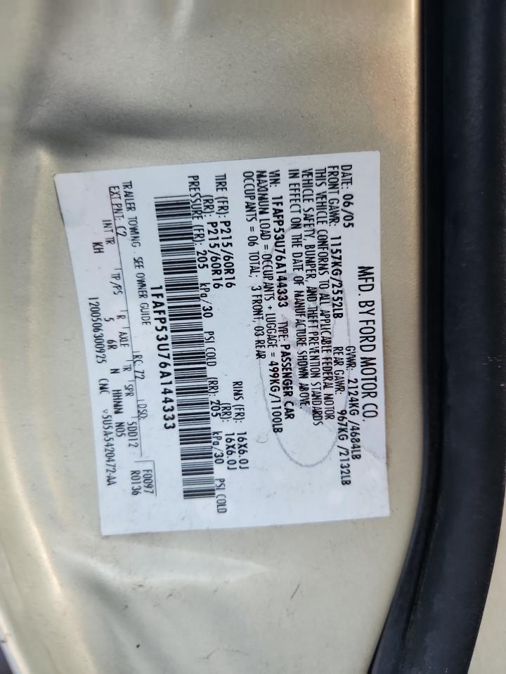 2006 Ford Taurus Se VIN: 1FAFP53U76A144333 Lot: 81106335