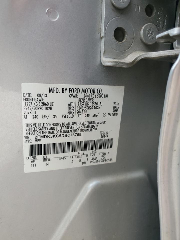 2013 Ford Edge Limited VIN: 2FMDK3KC5DBC76758 Lot: 80737725