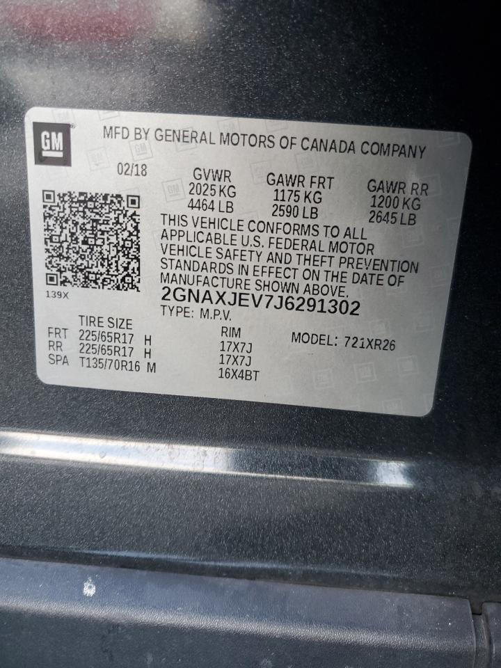 2018 Chevrolet Equinox Lt VIN: 2GNAXJEV7J6291302 Lot: 80793875