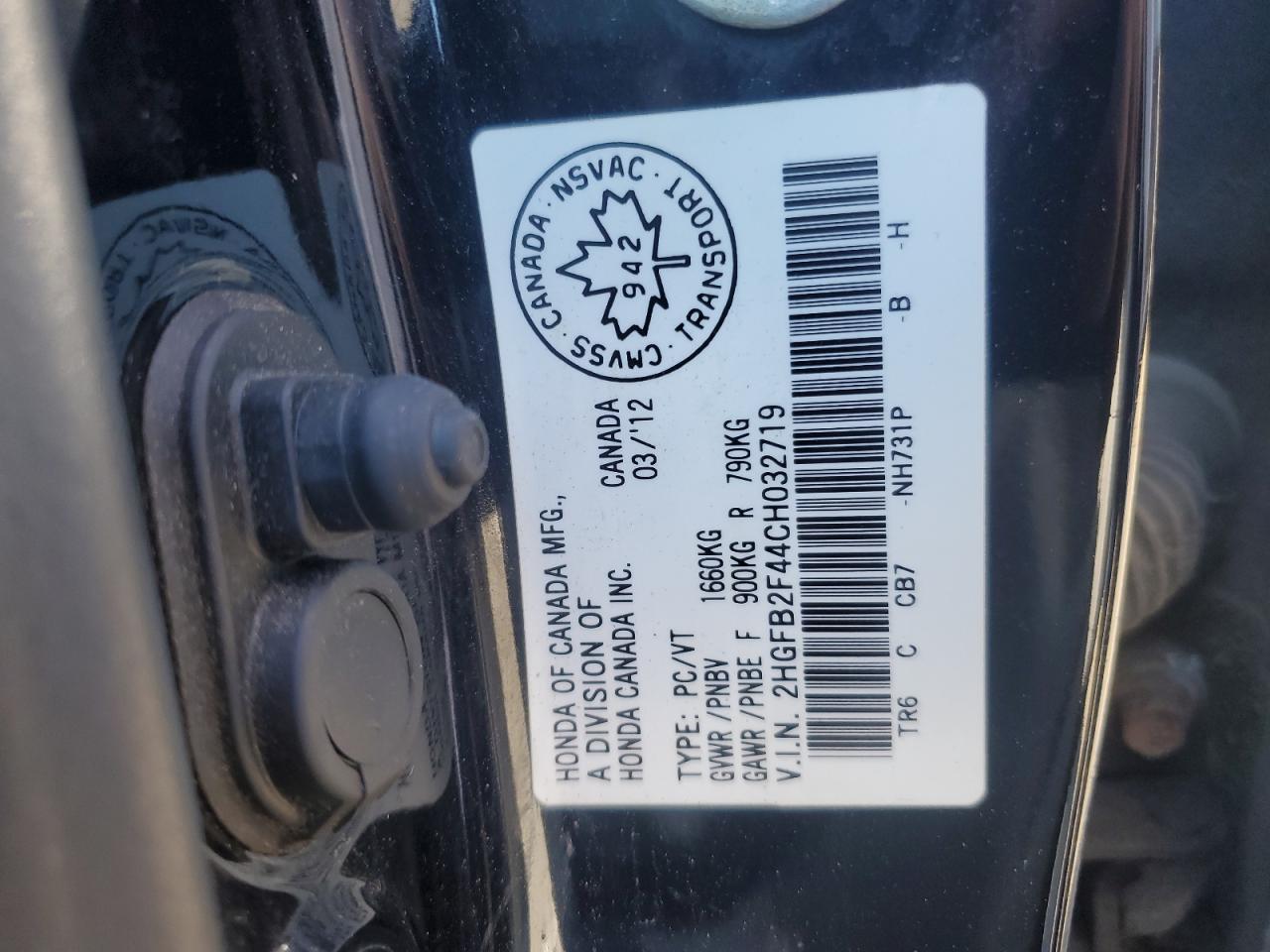 2012 Honda Civic Lx VIN: 2HGFB2F44CH032719 Lot: 83815035