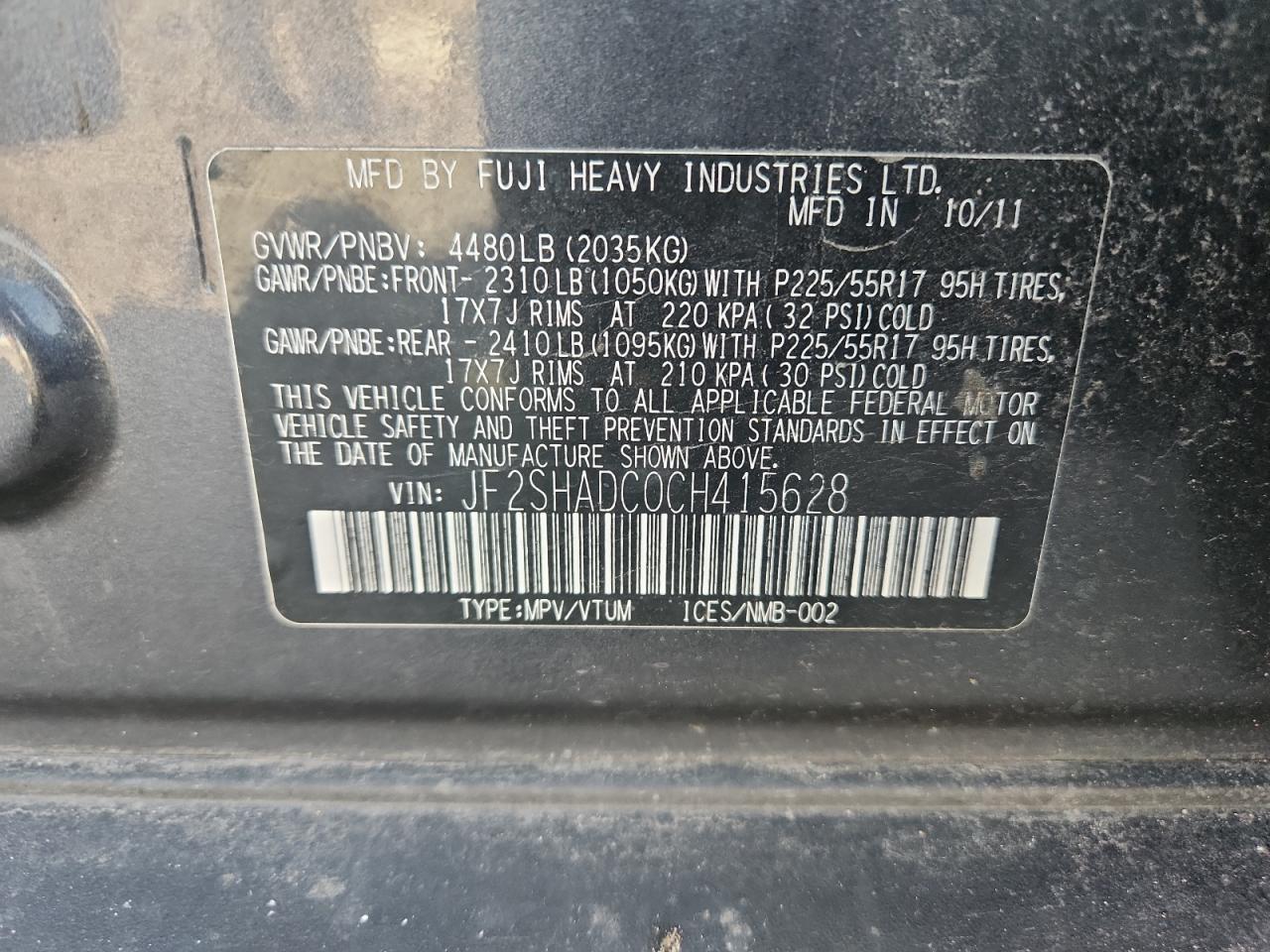 2012 Subaru Forester 2.5X Premium VIN: JF2SHADC0CH415628 Lot: 81834145