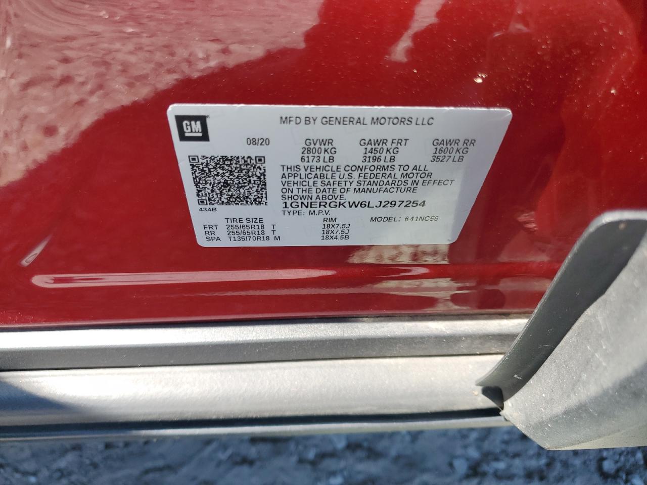 2020 Chevrolet Traverse Lt VIN: 1GNERGKW6LJ297254 Lot: 80334125