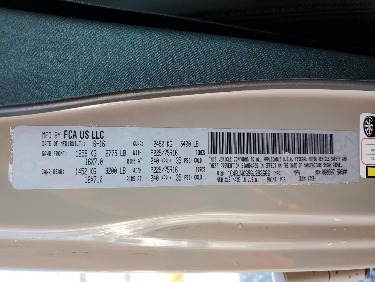 2016 Jeep Wrangler Unlimited Sport VIN: 1C4BJWKG9GL293666 Lot: 81081065