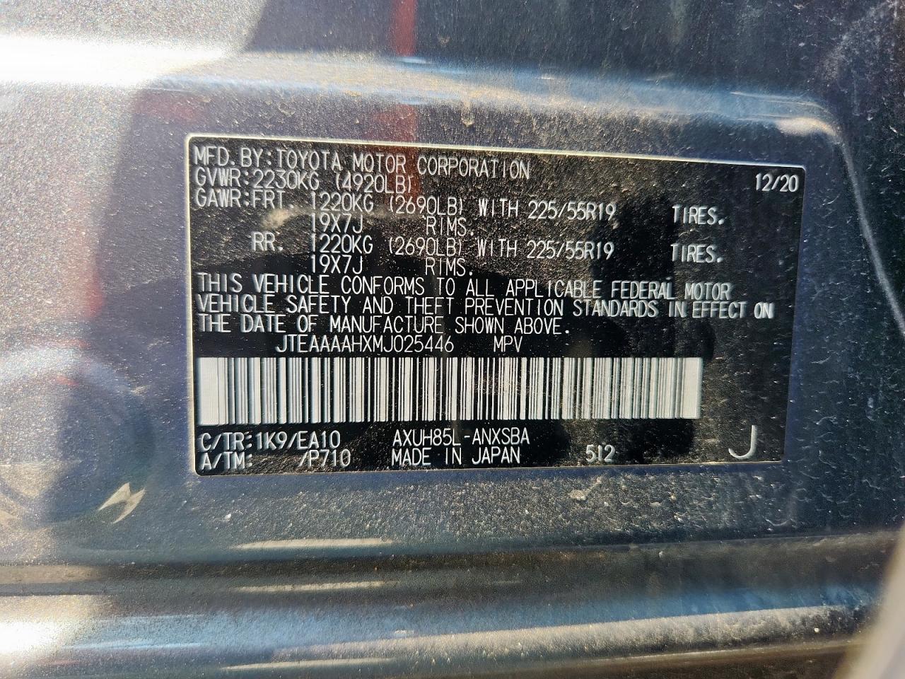 2021 Toyota Venza Le VIN: JTEAAAAHXMJ025446 Lot: 81256185