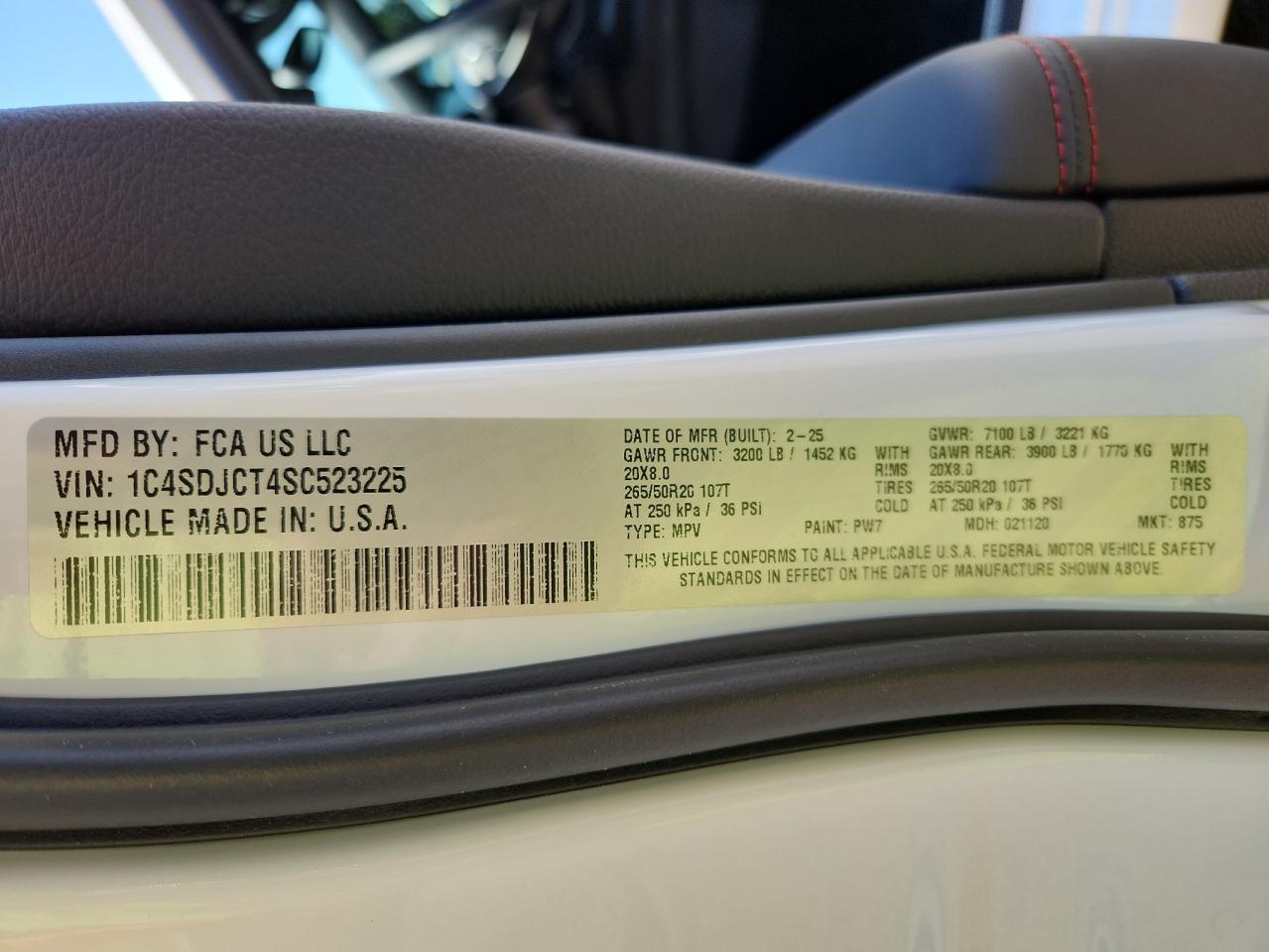 2025 Dodge Durango R/T VIN: 1C4SDJCT4SC523225 Lot: 80354635