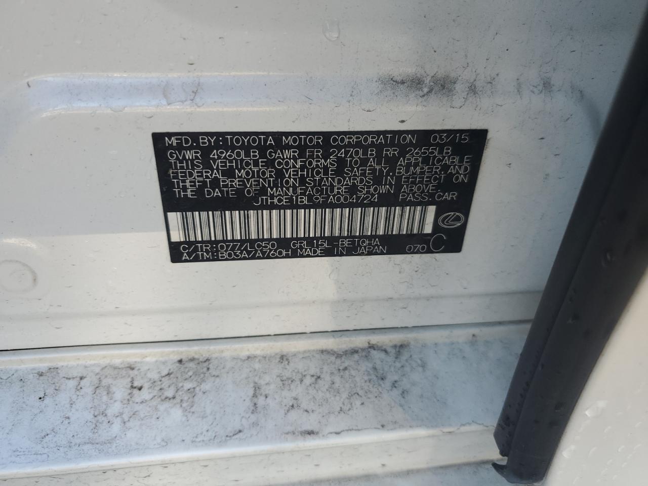 2015 Lexus Gs 350 VIN: JTHCE1BL9FA004724 Lot: 84249825